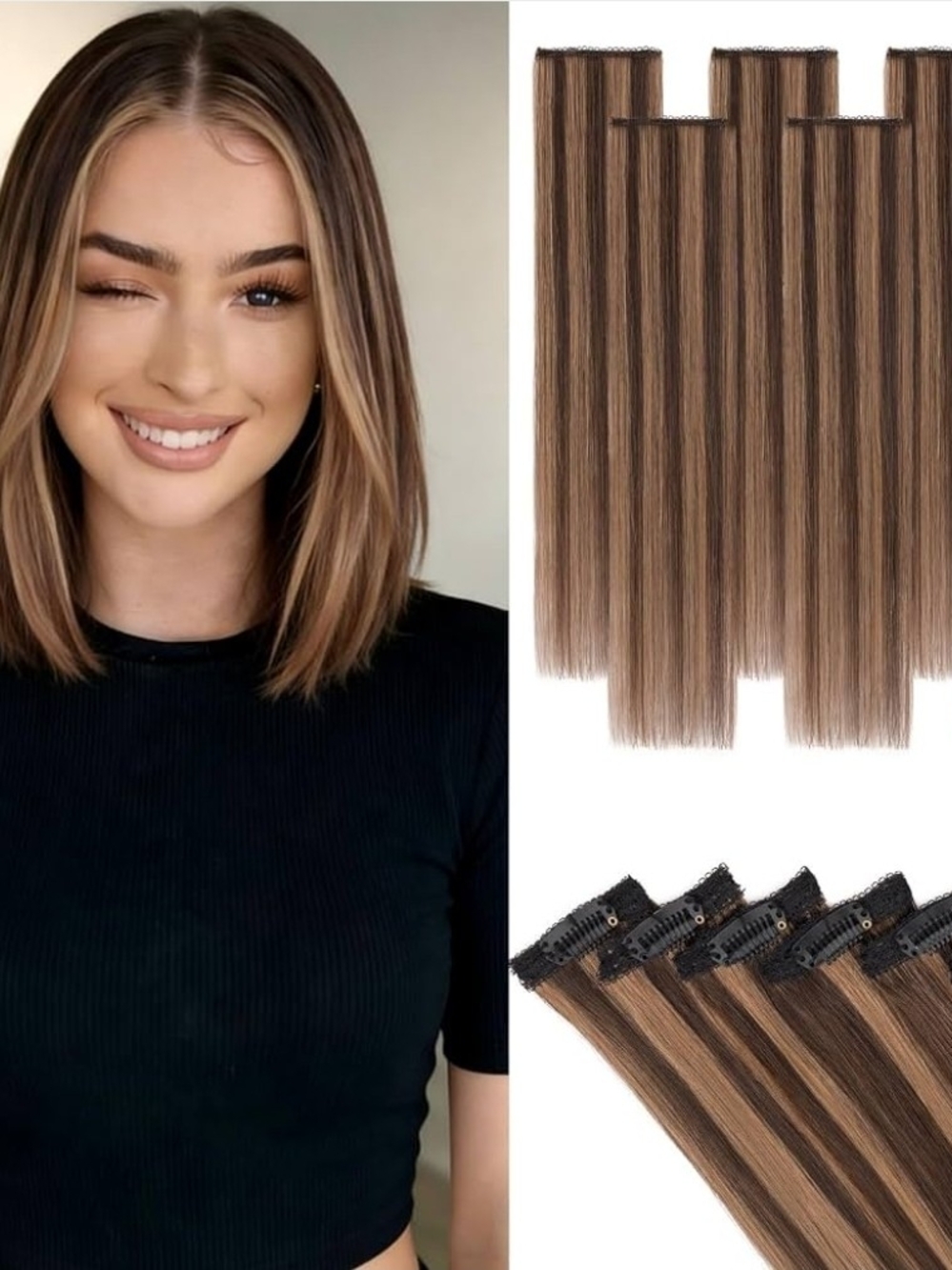 12"Hairro 6pcs Clip In 100%Real Human Hair Extensions, Single Clip Design#2RP6 - Picture 1 of 6